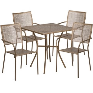 Flash Furniture Oia Commercial Grade 28" Square Indoor-Outdoor Steel Patio Table Set with 4 Square Back Chairs - 1 of 4