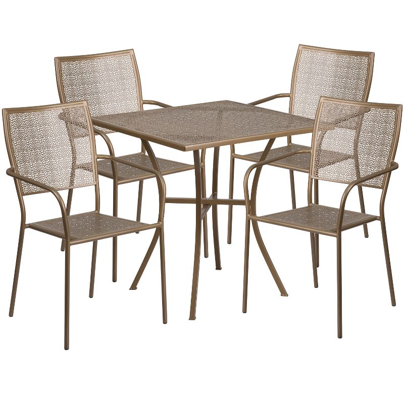 Emma and Oliver Commercial Grade 28" Square Metal Garden Patio Table Set w/ 4 Square Back Chairs, 1 of 5