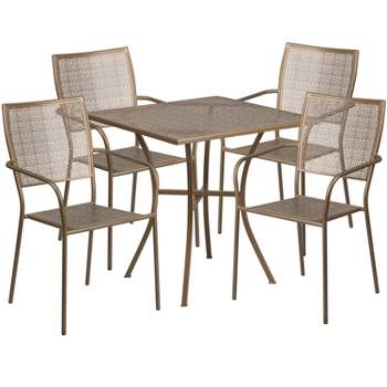 Emma and Oliver Commercial Grade 28" Square Metal Garden Patio Table Set w/ 4 Square Back Chairs