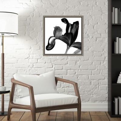 Black and White Botanical Iris Canvas Print with Frame, 16 x 16 inches