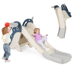 Safstar 4-in-1 Toddler Slide Playground w/ Basketball Hoop Ball Ring Toss Climbing - 1 of 4