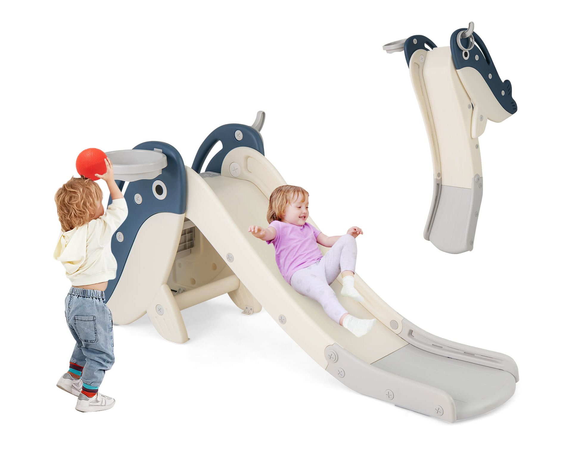 Costway 4-in-1 Toddler Slide Playground with Basketball Hoop Ball Ring Toss Climbing