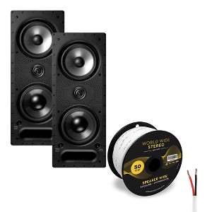 Polk Audio 265-LS Vanishing In Wall 3 Way Speaker Pair with 14 Gauge Speaker Wire - 50 Feet - 1 of 4