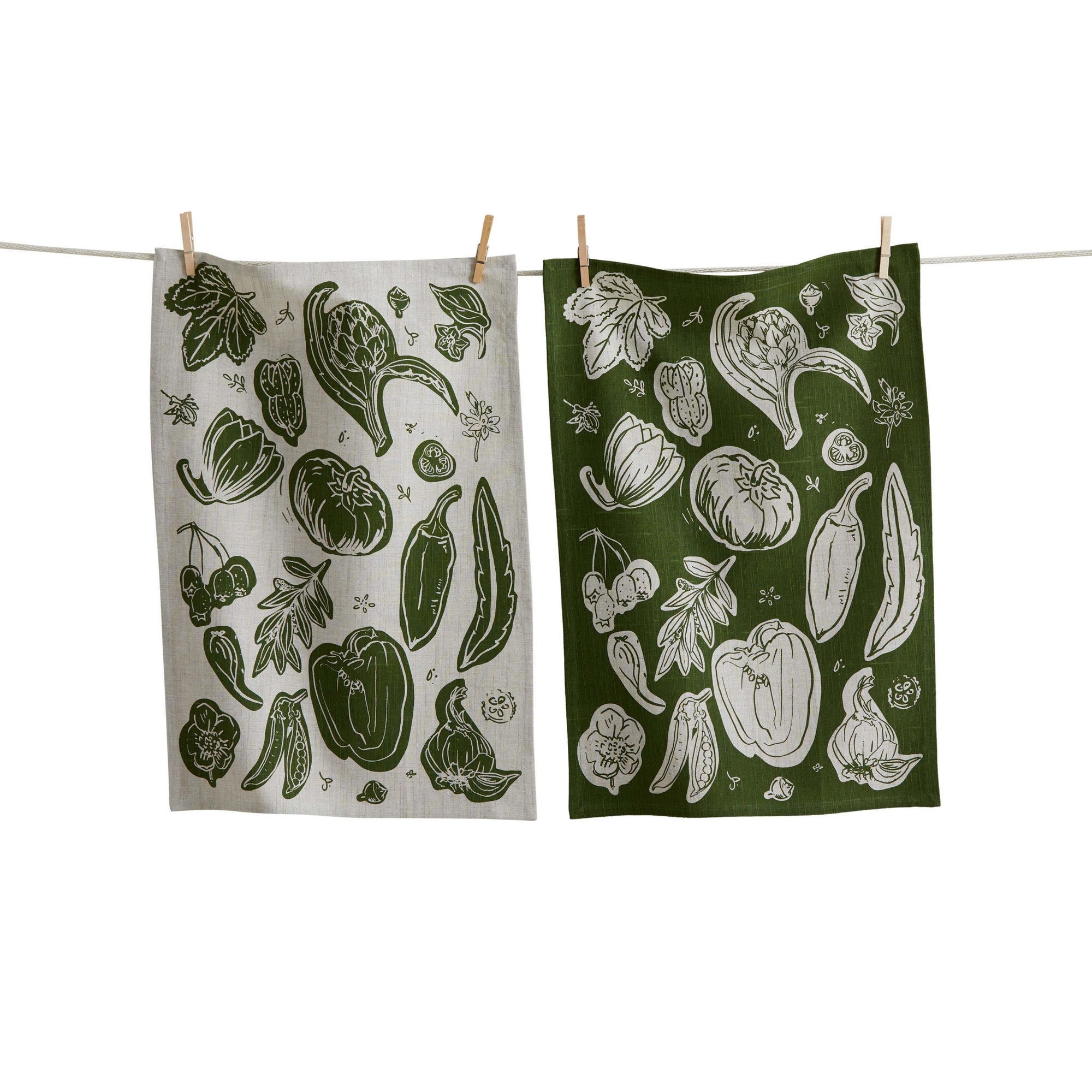 tag Canyon Print Veggies Dishtowel Set - Olive Kitchen Towels, Machine Washable, 26" x 18" - Perfect for Everyday Use