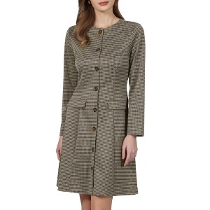 INSPIRE CHIC Women's Houndstooth Plaid Long Sleeve Vintage Trendy Button  Down A-Line Dresses X-Large Brown : Target
