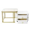 CAVINAS Coffee Tables for Living Room 2-in-1 Square Nesting Coffee Table Stackable End Table Set with Wheels & Drawers and Brown Tempered Glass - 4 of 4