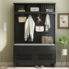 NicBex Hall Tree with Bench 47 in Hall Tree with 4 Hooks, 3 Open Shelves and 3 Storage Cabinets Shutter-Shaped Doors, Black - 2 of 4