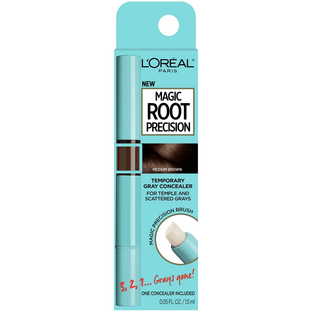 Photos - Hair Dye LOreal L'Oreal Paris Magic Root Precision Temporary Gray Concealer - Medium Brown - 0.05 fl oz 