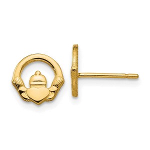 Black Bow Jewelry 8mm Claddagh Post Earrings in 14k Yellow Gold - 1 of 4