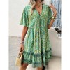 Women's Bohemian Contrast Print V-Neck Short Sleeve Dress - 2 of 4