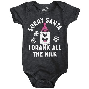 Sorry Santa I Drank All The Milk Baby Bodysuit Funny Sarcastic Christmas Jumper For Infants - Crazy Dog Baby Bodysuit Gift For Christmas Black Newborn - 1 of 4