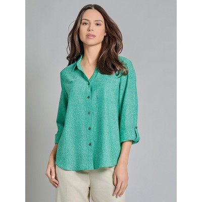 Jones New York Roll-Tab Button-Front Blouse