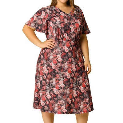 Agnes Orinda Women's Plus Size Regular Fit Elegant Short Sleeve Floral Pattern A Line Dresses