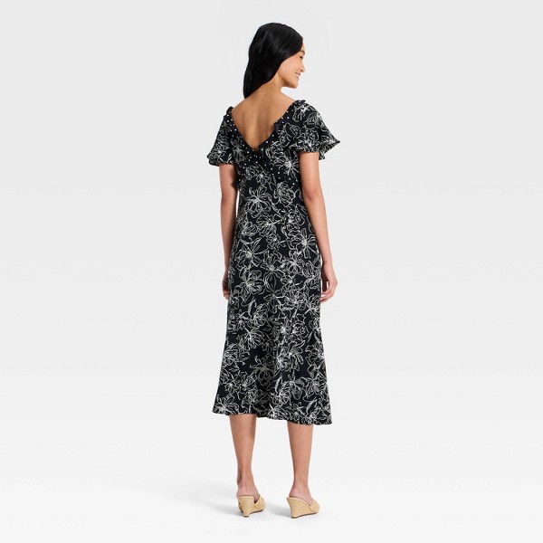 Vestido midi con escote en V y mangas cortas de volante para mujer - A New Day™ 2