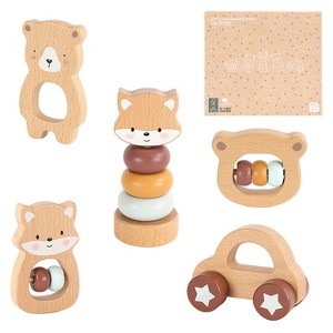 Freniland - Little Cub Grasping Combo, 5-Piece Wooden Baby Toy Set, FSC-Certified Beechwood,Montessori-Inspired for 10M+ - 1 of 4
