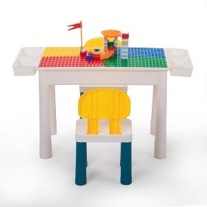 Sandinrayli Kid Activity Table Set w/2 Chairs & 100Pcs Lg Blocks, Compat w/Classic Blocks, Water/Sand & Building Block Table for Toddler (Primary) - 1 of 1