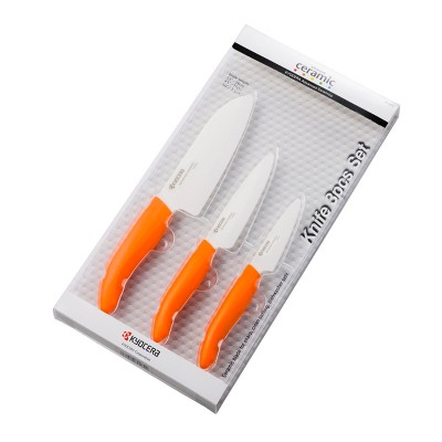 Kyocera Revolution Ceramic 3 Piece Chef's Knife Set with Orange Handles