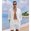 YESFASHION Men's Cotton Linen Sets 2 Piece Long Sleeve Beach Outfits Button Down Shirts and Shorts Casual Summer - 2 of 4