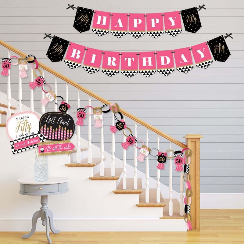 Big Dot of Happiness Chic 50th Birthday - Pink, Black and Gold - Banner and Photo Booth Decorations - Birthday Party Supplies Kit - Doterrific Bundle, 3 of 7