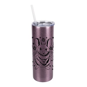 Elanze Designs Chinchilla and Flowers 20 Ounce Double-Walled Stainless Steel Insulated Slim Travel Tumbler with Lid and Straw, Rose Gold - 1 of 4