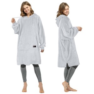Catalonia Women’s Plush Hoodie Sweatshirt Dress, Casual Snuggly  Pullover Sweater with Kangaroo Pocket, Womens Fall Tops, One Size - 1 of 4