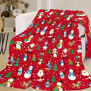 Lomsoe Cozy Christmas Throw Blanket - Snowman, Santa & Tree Design | Soft Flannel | Perfect for Couch, Bed, Office & Travel. - 1 of 4