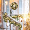 6 Ft Pre-Lit Artificial Xmas Garland with 20 LED Lights, Rattan Christmas Decoration with Gold Bows, Ball Ornaments, Pine Cones, Gold - 4 of 4