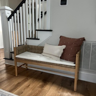 Elden Wood Bench With Woven Back And Loose Cushion Seat - Threshold ...