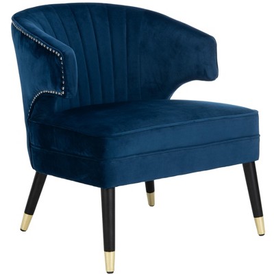Navy Velvet Barrel Accent Chair with Gold Trim