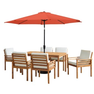 Alaterre Furniture 8pc Outdoor Patio Dining Set, Okemo Table with 10' Auto Tilt Umbrella - 1 of 4