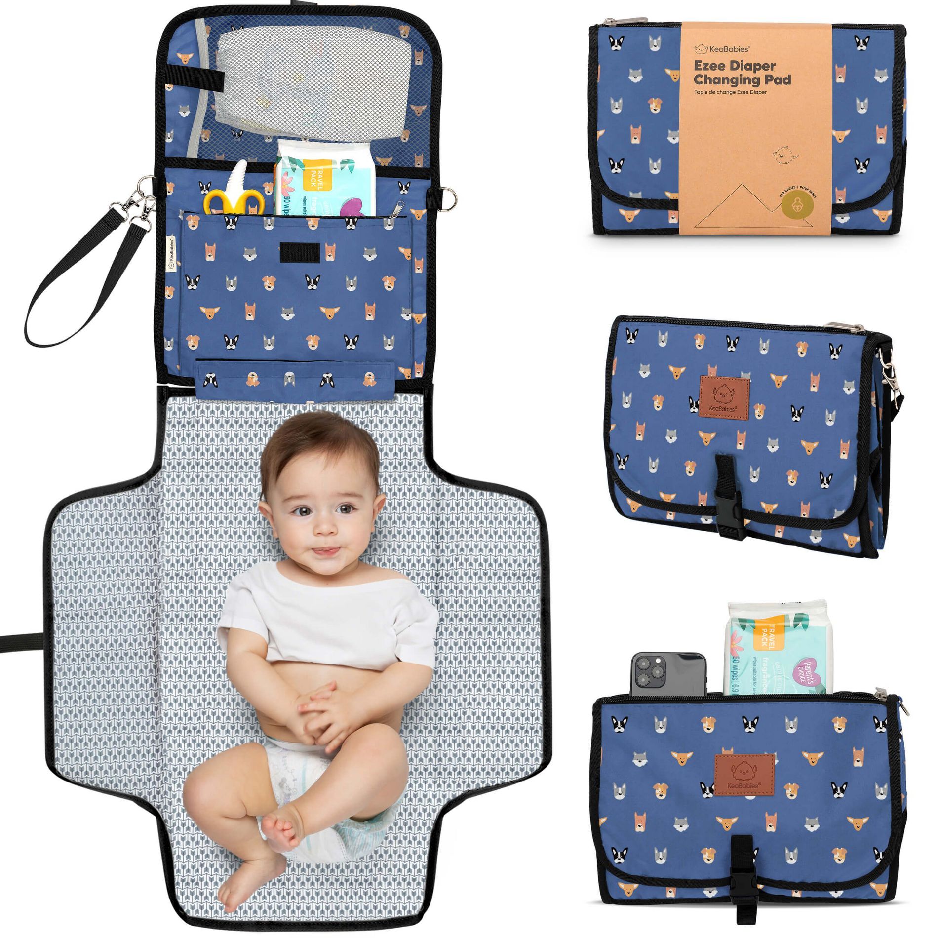 KeaBabies Ezee Diaper Changing Pad, Portable Diaper Changing Mat, Waterproof Foldable Diaper Changing Pad (Pets & Paws)