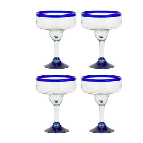 AMICI ART GLASS BLUE CONFETTI MARGARITA GLASSES SET OF 2