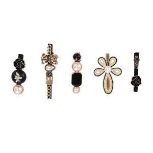 Unique Bargains Women's Fashion Grace Bears Floral Hair Clips Black White 5 Pcs - 1 of 3