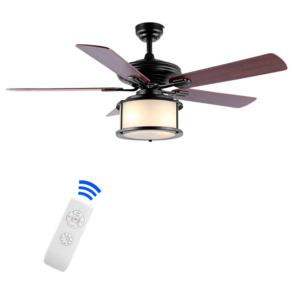52" 2-Light Brantley Bohemian Farmhouse Iron LED Ceiling Fan Black - JONATHAN Y