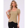 INSPIRE CHIC Women's Square Neck Solid Color Puff Short Sleeve Lace Up Gothic Blouse - 4 of 4