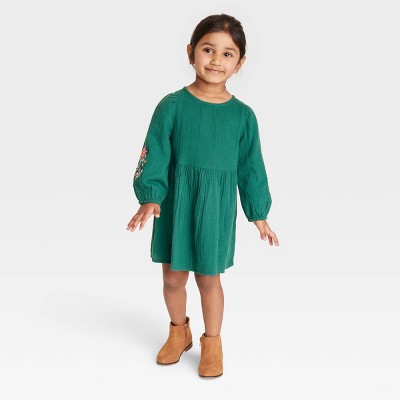 Toddler Girls' Long Sleeve Dress - Cat & Jack™ Dark Teal Green
