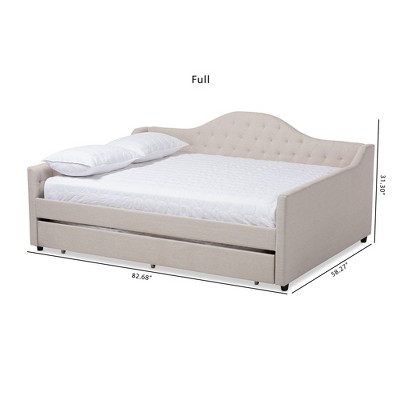 Light Beige Full Upholstered Daybed with Trundle and Tufted Headboard