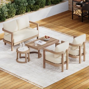 Christopher Knight Home Lancroft Outdoor 5 Piece Chat Set with Water Resistant Cushions, Brown and Beige - 1 of 4