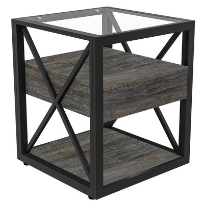 INFURNIC Nightstands Set of 2 Modern Endtable for Small Spaces, Living Room, Bedroom, Farmhouse Style Side Table, Black, 17.72"*17.72"*21.07"