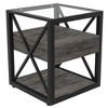MaseiKar Set of 2 Modern End Table with Drawer - Nightstand for Living Room, Natural Wood MDF & Tempered Glass Top, Industrial Style Side Table - 4 of 4
