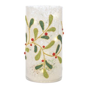 Mistletoe Candle Holder Set of 2 – Glass 7.75"H Frosted Beaded Design By Melrose - 1 of 3