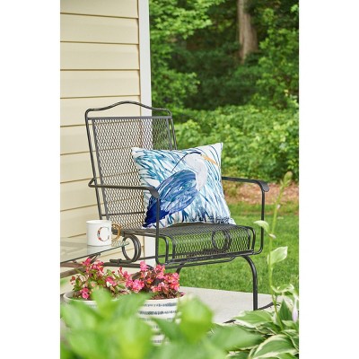 Blue and White Heron Coastal Graphic Detail Indoor/Outdoor Throw Pillow