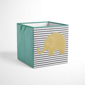 Bacati - Elephants Mint/Yellow/Gray Fabric Storage Box/Tote Small
