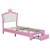 NicBex Bed Frame with LED Lights,Upholstered Bed Frame with Storage Drawers,Princess Bed With Crown Headboard for Girls, No Box Spring Needed,Pink+White - 4 of 4