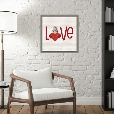 Love Typography Gnome Canvas Print in Red and Gray