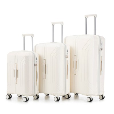 Syemin Luggage 3 pcs in ABS Spinner Wheel Luggage Carry on Suitcase for Travel Matching Color TSA Combination Lock, White, 19.3"*11.4"*29.5"