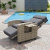 Outdoor Wicker Recliner Chair, Adjustable Lounge Chair with Cushion and Flip-Up Table for Patio - 3 of 4
