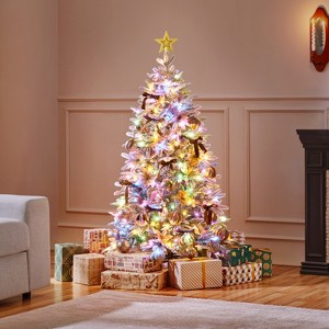 Yaheetech 4.5Ft/6Ft/7.5Ft Pre-Lit Snow Flocked Christmas Tree with Multicolor LED Lights - 1 of 4