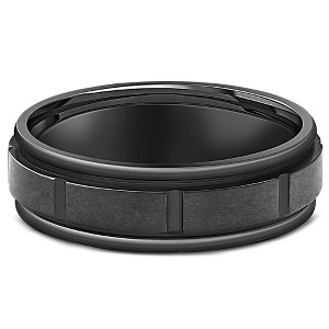 Pompeii3 Black Titanium Mens Comfort Fit Brushed Grooved Polished Edge Wedding Band 7MM - 1 of 4