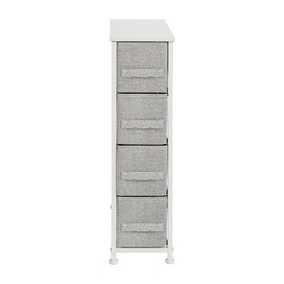 Slimline White Cast Iron Frame Dresser with Light Gray Fabric Drawers